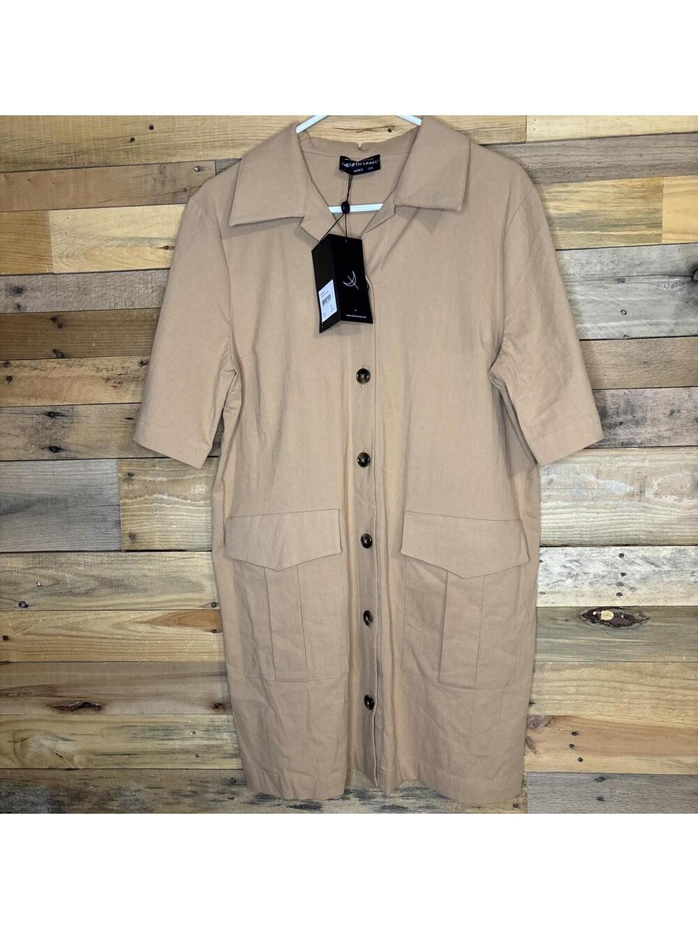 The Fifth Label Dress Women 8 NWT Tan Button Up Stretch Fateful Mini Casual Chic